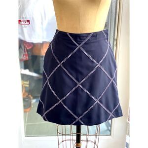 EP Pro Navy & White Lattice Stripe Golf Skort Skirt Size 8 Side & Back Pocket
